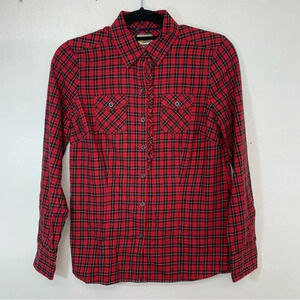 Heritage‎ Shirtings By Bass Shirt Woman  Small Red Black  Plaid Button Ruffles